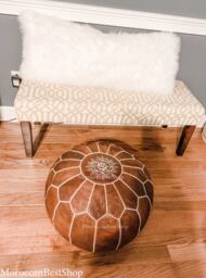 Handmade Moroccan Leather Pouf Ottoman Tan Foot Stool