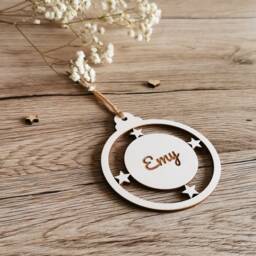 Wooden Christmas Ball Decoration With Star - Various Colors