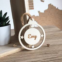 Wooden Christmas Ball Decoration With Star - Various Colors - thumbnail 4