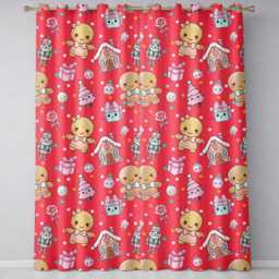 Cute Gingerbread Girl Candy House Sweets Red Background Seamless Pattern Readymade Eyelet Ring Top Thermal 100% Blackout Curtains - thumbnail 2