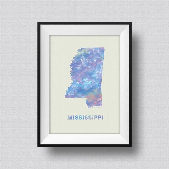 Mississippi Map Usa Watercolor Art Print Ink Splash Poster Canvas