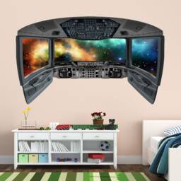 Aviation Wall Art Vinyl Decal Outer Space Galaxy Window Mural - 3D Shuttle Boys Room Decor Cockpit Sticker - Vwaq Cp27