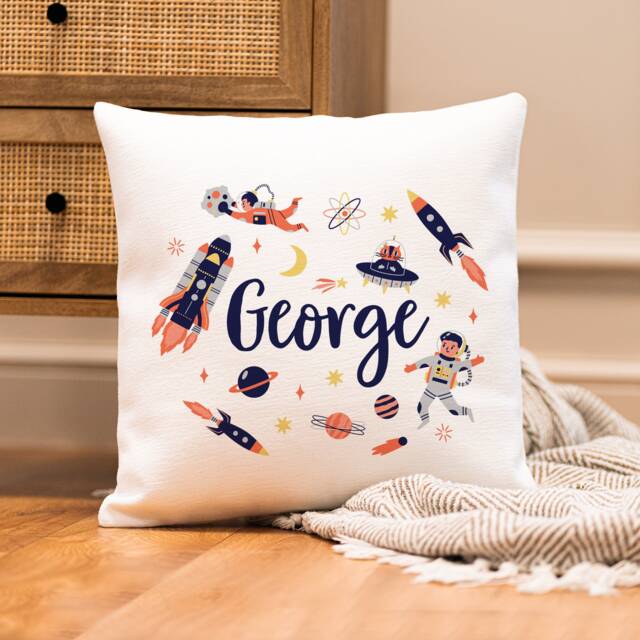 Personalised Space Cushion - Boys Room Decor Gifts For Boy Rocket & Planets Nursery
