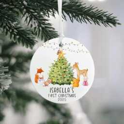 Personalised Baby's First Christmas Ornament Adorable Woodland Animal Decoration For Newborn's Xmas Tree Bauble - thumbnail 1
