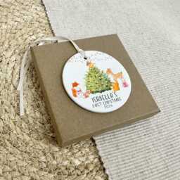 Personalised Baby's First Christmas Ornament Adorable Woodland Animal Decoration For Newborn's Xmas Tree Bauble - thumbnail 3