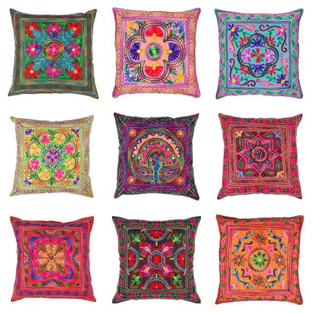 Indian Embroidered Cushion Cover 60 X cm Multicolour Suzani Mirror Mandala Boho Cotton Pillow Case Square For Sofa Couch Home Decor - image 1