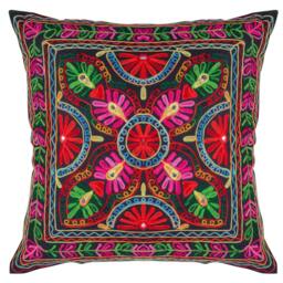 Indian Embroidered Cushion Cover 60 X cm Multicolour Suzani Mirror Mandala Boho Cotton Pillow Case Square For Sofa Couch Home Decor - thumbnail 3