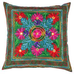 Indian Embroidered Cushion Cover 60 X cm Multicolour Suzani Mirror Mandala Boho Cotton Pillow Case Square For Sofa Couch Home Decor - thumbnail 2