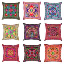 Indian Embroidered Cushion Cover 60 X cm Multicolour Suzani Mirror Mandala Boho Cotton Pillow Case Square For Sofa Couch Home Decor