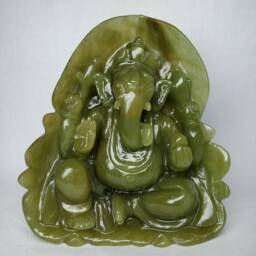 Jade Ganesha, Gemstone Aventurine Figures, Semiprecious Stone Hindu God Sculptures, Mythology Art - thumbnail 3