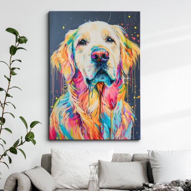 Golden Retriever Fun Animal Dog Pet Lover Abstract Oil Painting Wall Art Framed Canvas Poster Print Home Kitchen Living Room Decor Gifts - image 1