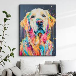 Golden Retriever Fun Animal Dog Pet Lover Abstract Oil Painting Wall Art Framed Canvas Poster Print Home Kitchen Living Room Decor Gifts - thumbnail 1