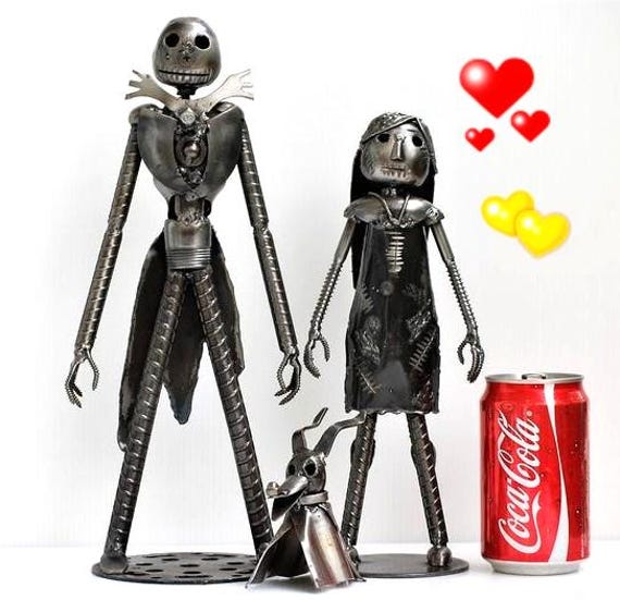 Christmas Family Scrap Metal Sculpture, Handmade Recycled Steel Art, Unique Valentine Gift For Her - image 1