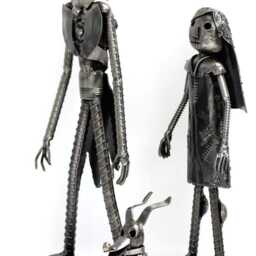 Christmas Family Scrap Metal Sculpture, Handmade Recycled Steel Art, Unique Valentine Gift For Her - thumbnail 2