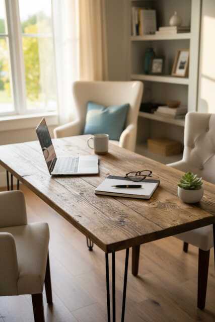Reclaimed Wood Desk With Hairpin Legs - Rustic Home Office Desk, Handmade Computer Custom Sizes Available - image 1