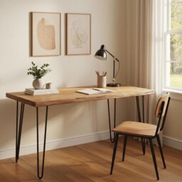 Reclaimed Wood Desk With Hairpin Legs - Rustic Home Office Desk, Handmade Computer Custom Sizes Available - thumbnail 4