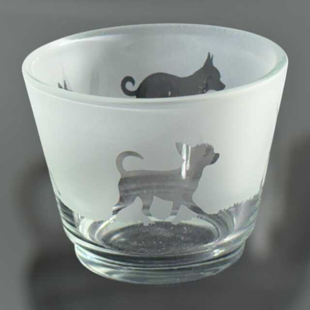 Chihuahua Tealight - Rustic Glass Tea Light Holder With Smooth Coat Chihuahua Frieze Design - image 1