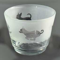 Chihuahua Tealight - Rustic Glass Tea Light Holder With Smooth Coat Chihuahua Frieze Design - thumbnail 3
