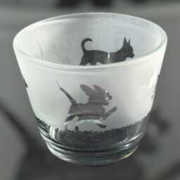 Chihuahua Tealight - Rustic Glass Tea Light Holder With Smooth Coat Chihuahua Frieze Design - thumbnail 2
