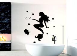 Wall Decals Mermaid Bathroom Decal Vinyl Sticker Home Mural Decor Swim With Seashells Bedroom Living Room Window Chu409 - thumbnail 1