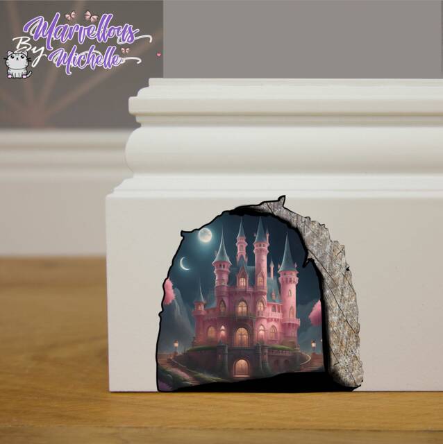 Cute Fairytale Enchanted Fairy Princess Castle in Hole Mouse Wall, Skirting Board, Door Sticker, Decal Children's Kids Decoration H2