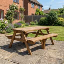 Fortem Heavy Duty Pub Style Picnic Table - Traditional Solid Wood Garden Bench Set Treated Timber Outdoor Dining Furniture 1-8 Seater - thumbnail 1