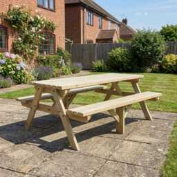 Fortem Heavy Duty Pub Style Picnic Table - Traditional Solid Wood Garden Bench Set Treated Timber Outdoor Dining Furniture 1-8 Seater - thumbnail 3