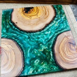 Olive Wood Resin Serving Platter, Square Centerpiece - 30x30 cm - thumbnail 2