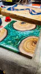 Olive Wood Resin Serving Platter, Square Centerpiece - 30x30 cm