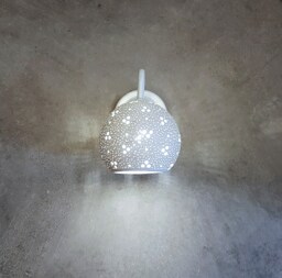Handmade Off-White Ceramic Wall Sconce Boho Carved Lighting