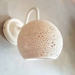 Handmade Off-White Ceramic Wall Sconce Boho Carved Lighting - thumbnail 4