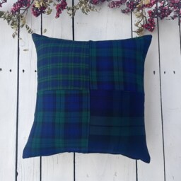 Navy Patchwork Pillow Cover, Farmhouse Covers, Plaid Rustic Tartan Sham, Navy Cover - thumbnail 2