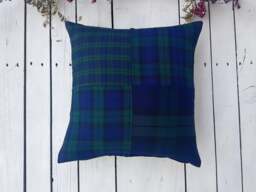 Navy Patchwork Pillow Cover, Farmhouse Covers, Plaid Rustic Tartan Sham, Navy Cover - thumbnail 1