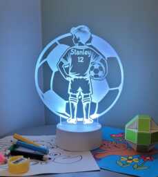 Personalised Footballer Led Night Light Remote Controlled Football Illusion Lamp Boys - thumbnail 1