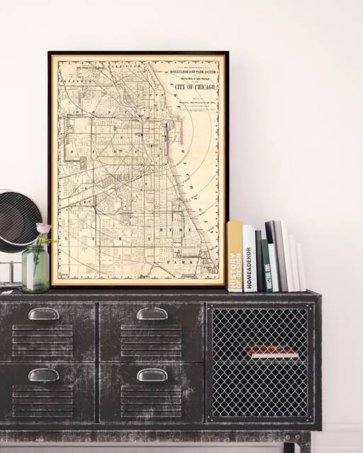 Chicago Map - Old Of in Sepia Tones, Large On Paper Or Canvas - image 1