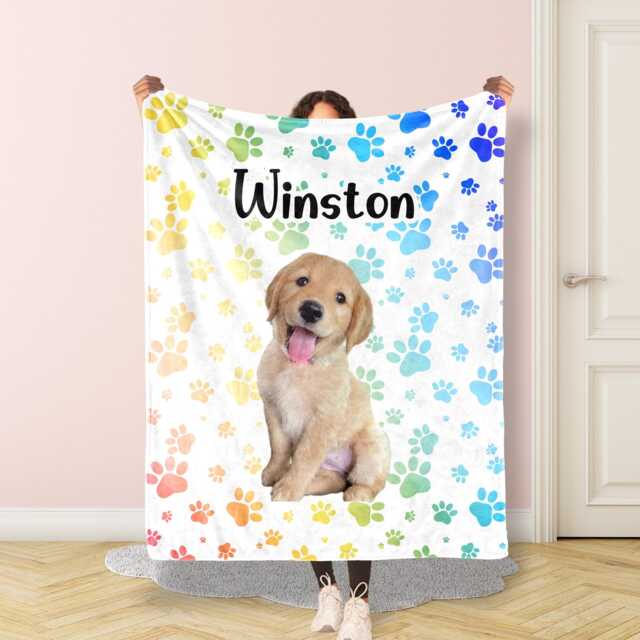 Personalized Pet Photo Blanket With Paw, Soft Blanket, Picture With Name, Memorial Dog Blanket Cat Gift Thermal - image 1