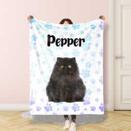 Personalized Pet Photo Blanket With Paw, Soft Blanket, Picture With Name, Memorial Dog Blanket Cat Gift Thermal - thumbnail 3