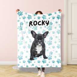 Personalized Pet Photo Blanket With Paw, Soft Blanket, Picture With Name, Memorial Dog Blanket Cat Gift Thermal - thumbnail 2