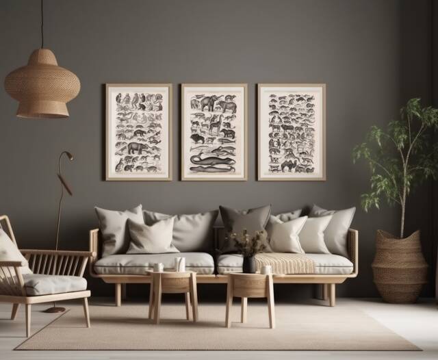 Set Of 3 Vintage Zoological Mammal Prints, Victorian Natural History Art - image 1