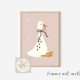 Cute Dusty Pink & Berry Goose Print With A Pretty Bow. Perfect For Girls Room, Playroom Or Baby Nursery - Print Only - thumbnail 3