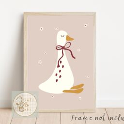 Cute Dusty Pink & Berry Goose Print With A Pretty Bow. Perfect For Girls Room, Playroom Or Baby Nursery - Print Only - thumbnail 2