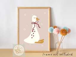Cute Dusty Pink & Berry Goose Print With A Pretty Bow. Perfect For Girls Room, Playroom Or Baby Nursery - Print Only - thumbnail 1
