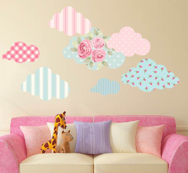 Patterned Cloud Wall Decal - Nursery Decor Stickers Ba23 - image 1