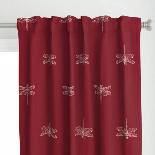 Dragonflies Curtain Panel - Large Scale Insects Nature Bugs Simple Custom Dragonfly Rows Brick Red By Designed_By_Debby - image 1