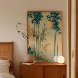 Japanese Bamboo Forest Poster, Moonlit Zen Wall Art, Misty Nature Print - thumbnail 2