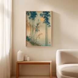 Japanese Bamboo Forest Poster, Moonlit Zen Wall Art, Misty Nature Print - thumbnail 3