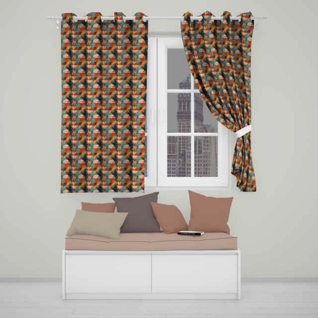 Modern Abstract Geometric Paint Texture Seamless Pattern Readymade Eyelet Ring Top Thermal 100% Blackout Curtains - image 1