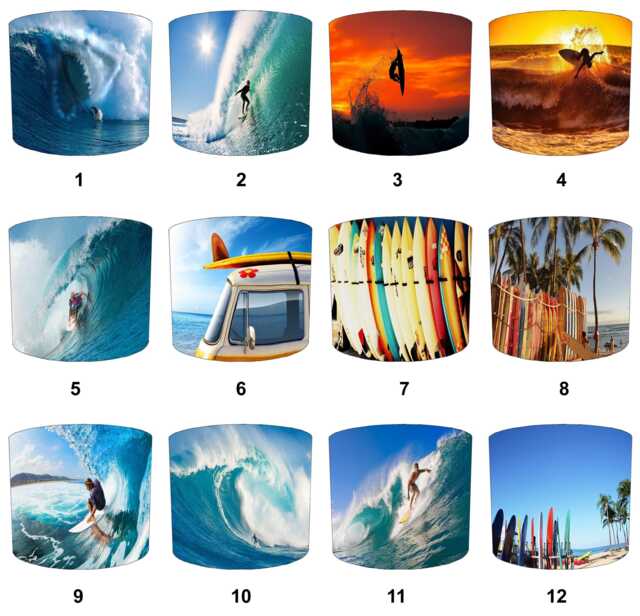 Surfing Surf Drum Lampshade For Ceiling Light Pendants Or Table Lamp Bases