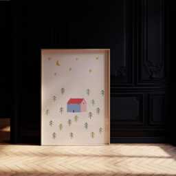 Whimsical House in The Woods Fine Art Nursery Print, Moon Stars Forest Illustration, Scandinavian Nursery, Unframed, A1/A2/A3/A4/A5 - thumbnail 2