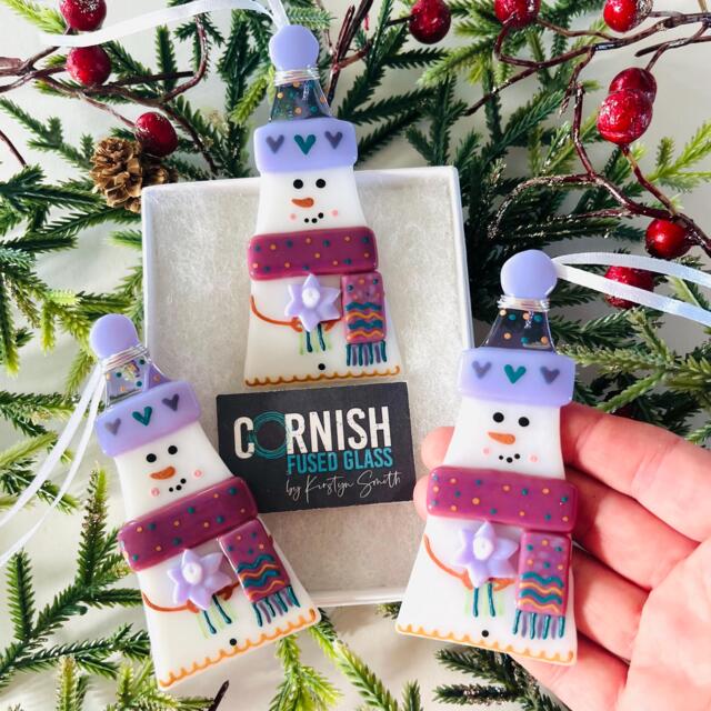 Girl Snowman Fused Glass Christmas Tree Decoration - Decoration, Cornwall, Cornish - image 1
